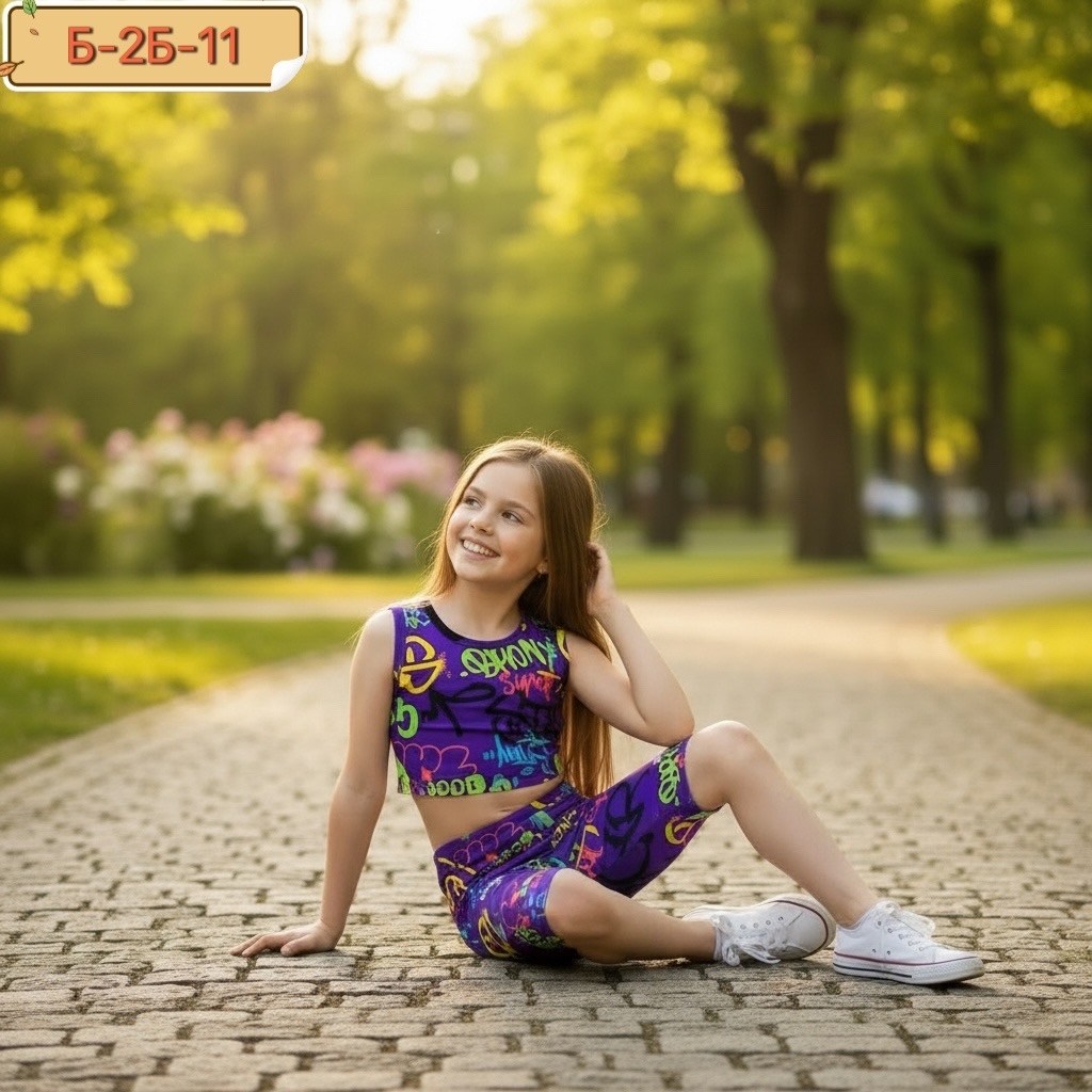 летний костюм из бамбука для девочки happyfox,костюм для девочек happyfox мультицвет,костюм для девочки,костюм детский летний с бриджами happyfox,детский летний костюм для девочек