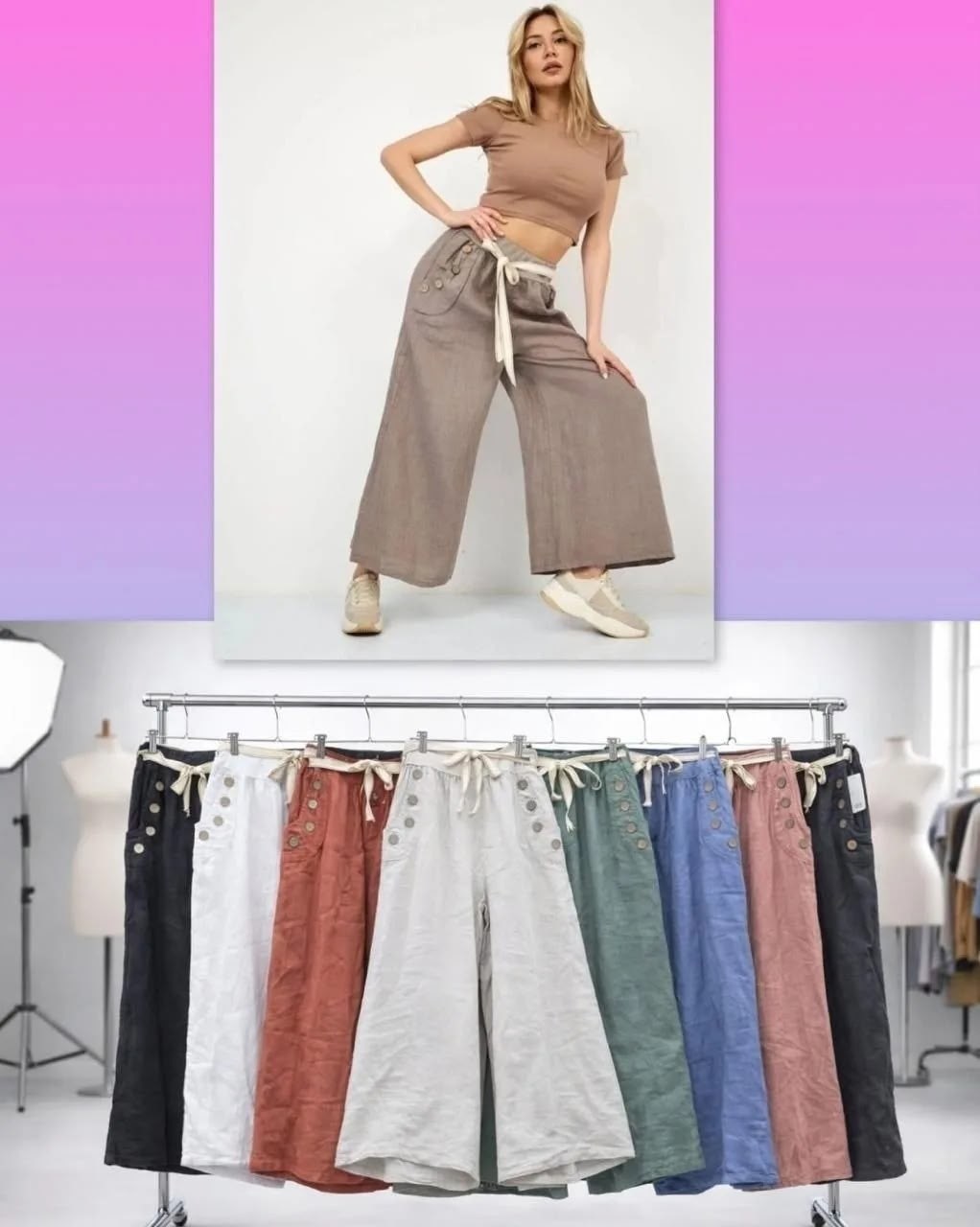 кюлоты широкие укороченные льняные бохо blu roza,льняные кюлоты женские,брюки палаццо кюлоты,брюки кюлоты льняные,брюки кюлоты женские