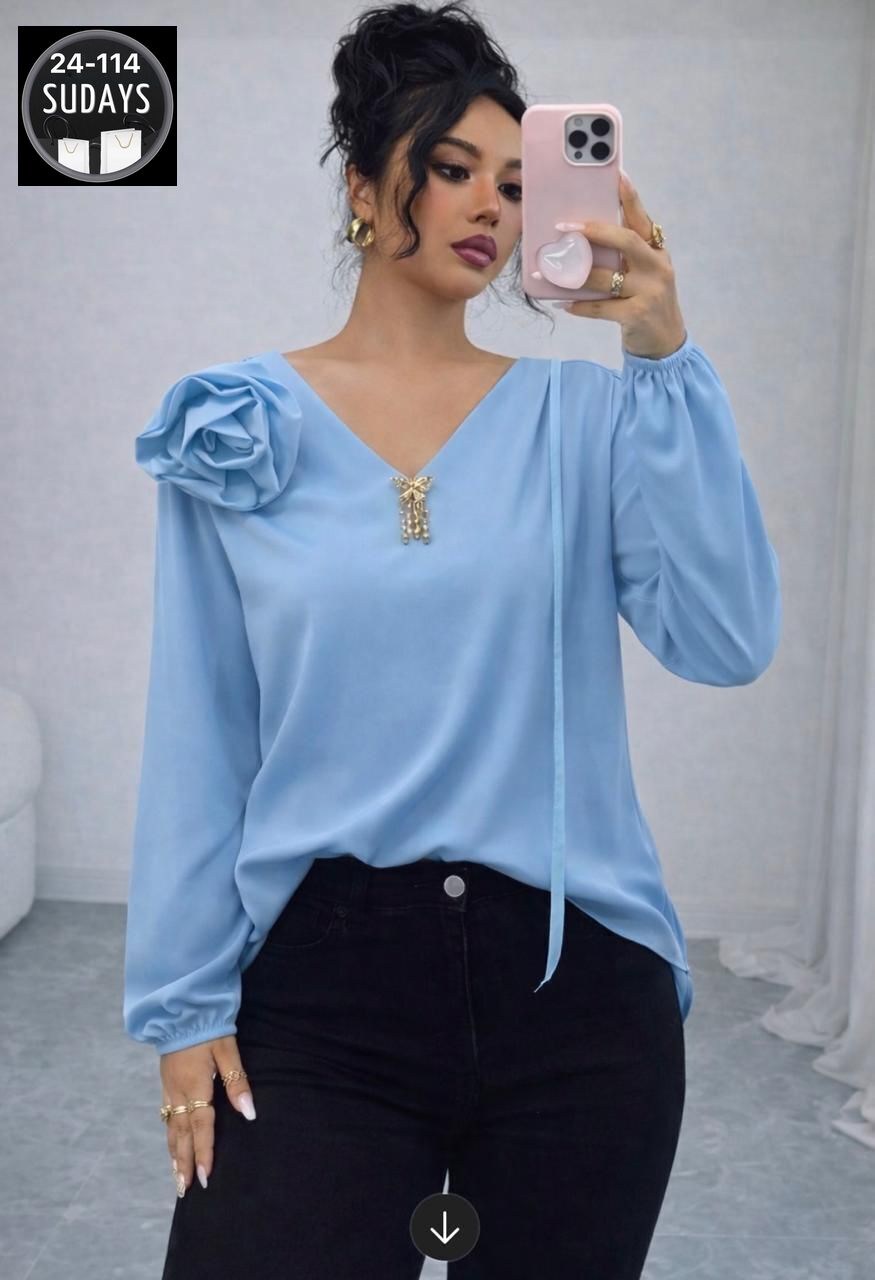 блузка с цветком шелковая нарядная emberens 200845582,нарядная блузка,модные блузки,женская блуза,женская блузка