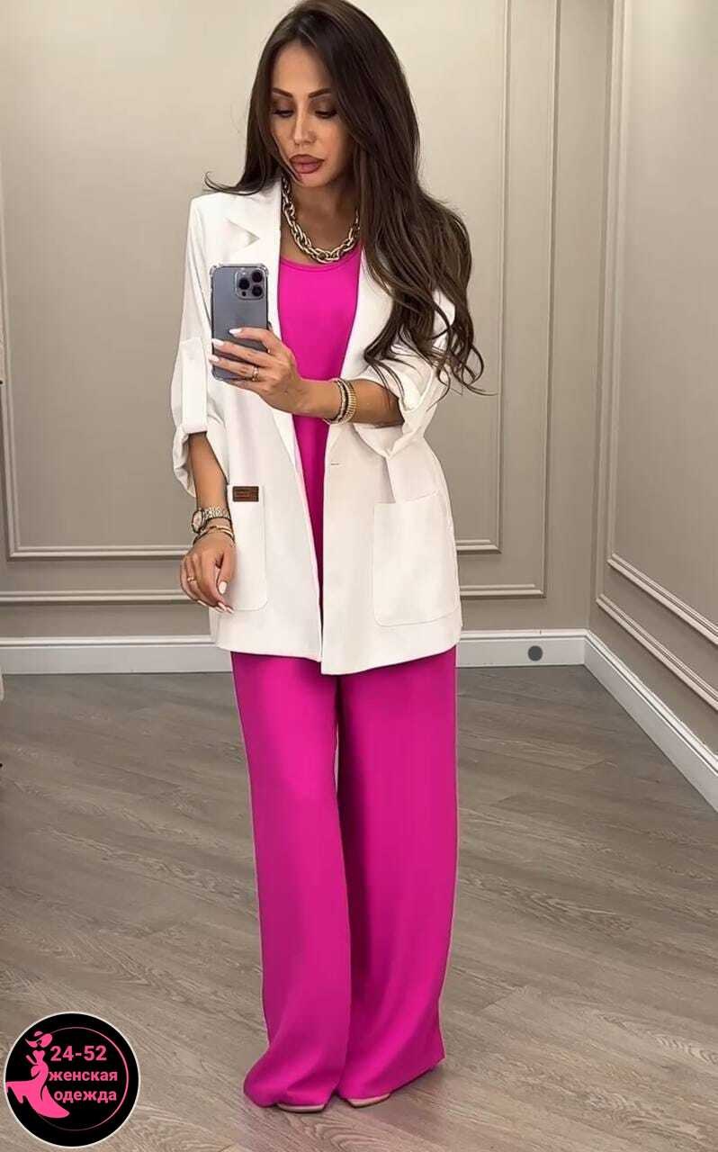 женский брючный костюм двойка,костюм двойка женская,костюм с брюками нарядный,брючный костюм anelli 1398 фуксия,костюм с брюками
