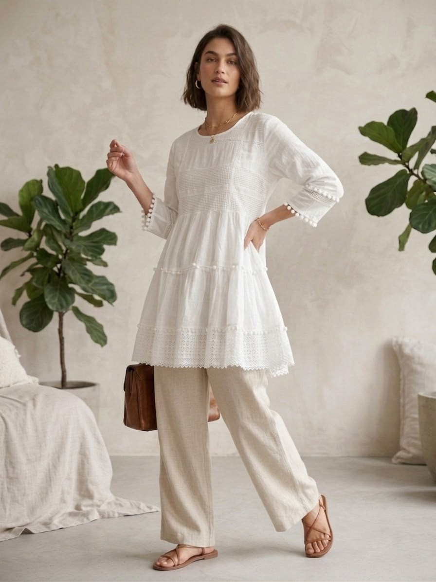 льняная туника,свободное платье,индийская платья,кружевная туника,туника из шитья