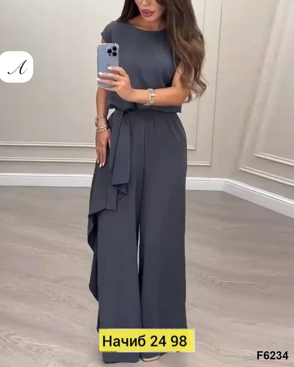 женский костюм двойка,костюм брючный вечерний с драпировкой,костюм женский,женский брючный костюм,костюм брючный вечерний с драпировкой цвет светло-серый