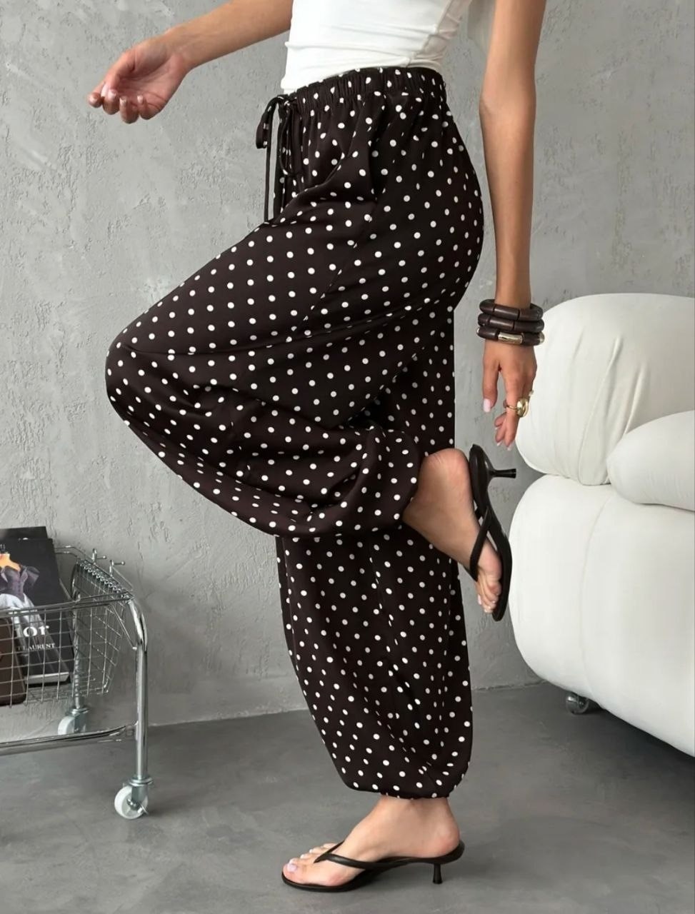 шифоновые брюки в горошек с широкими штанинами легкие эластичные женские,широкие штаны в горошек,шифоновые брюки,брюки с широкими штанинами,широкие брюки