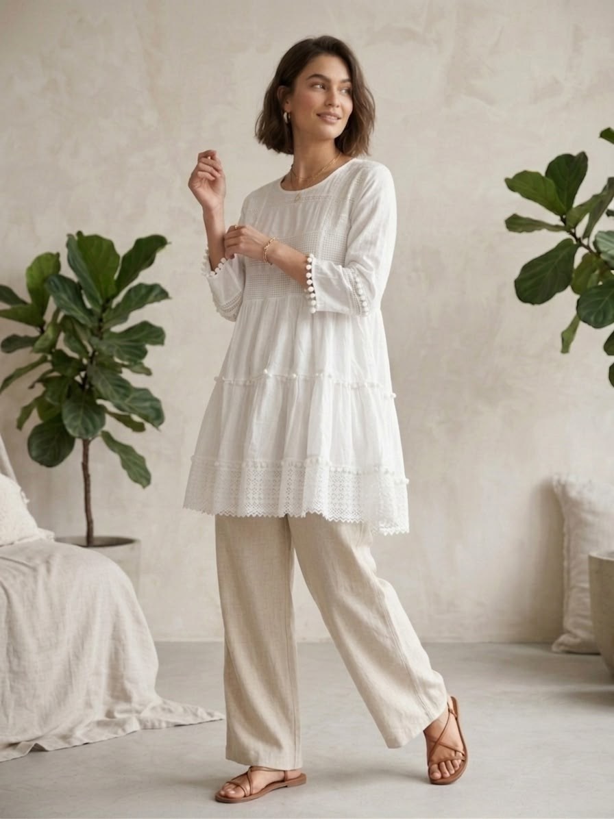 льняная туника,свободное платье,индийская платья,кружевная туника,туника из шитья