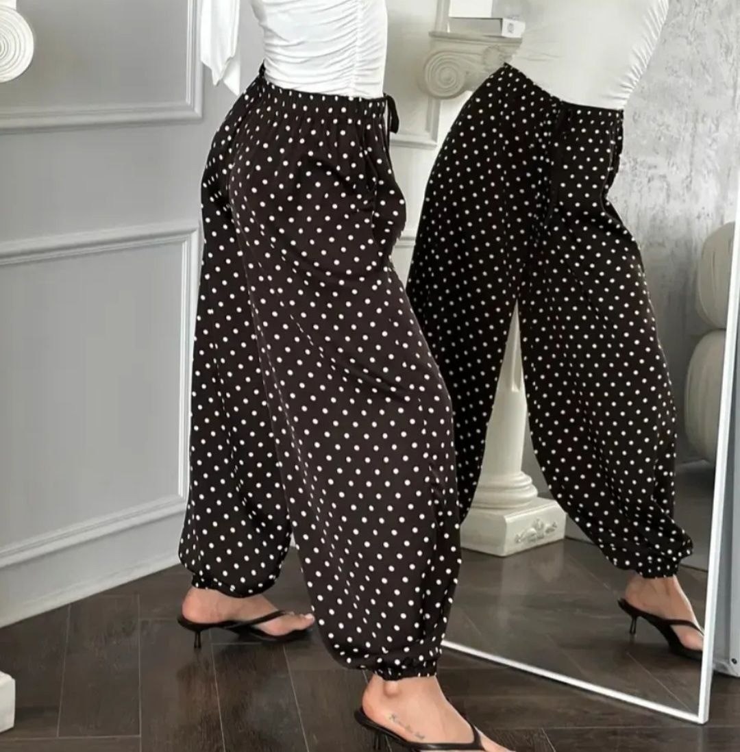 шифоновые брюки в горошек с широкими штанинами легкие эластичные женские,широкие штаны в горошек,шифоновые брюки,брюки с широкими штанинами,широкие брюки