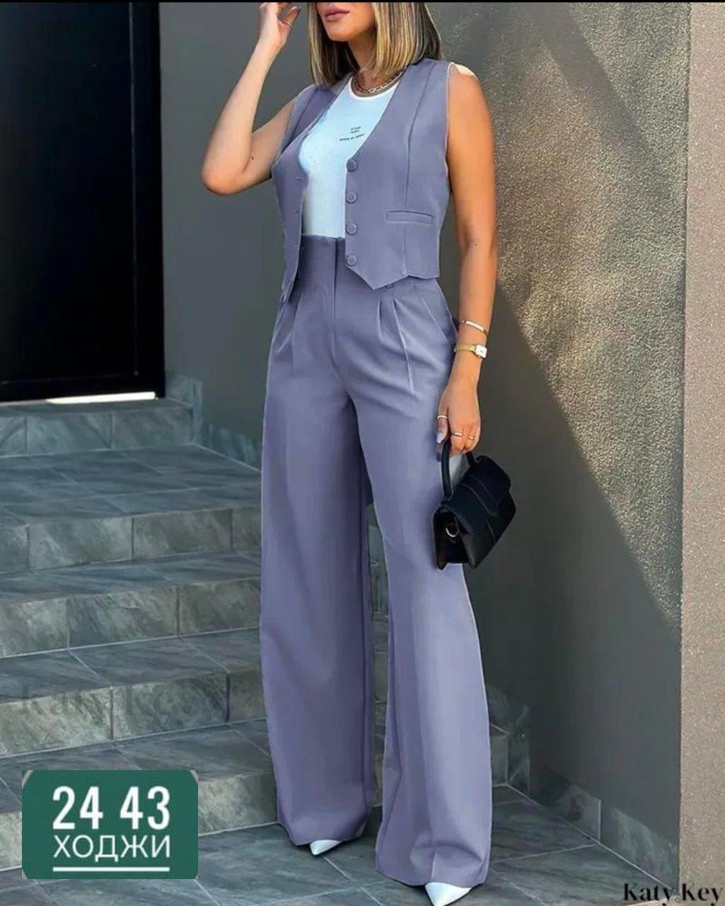 элегантный брючный костюм,брючный костюм,женский брючный костюм из двух предметов,женский брючный костюм с жилеткой,женский комплект из жилета и брюк