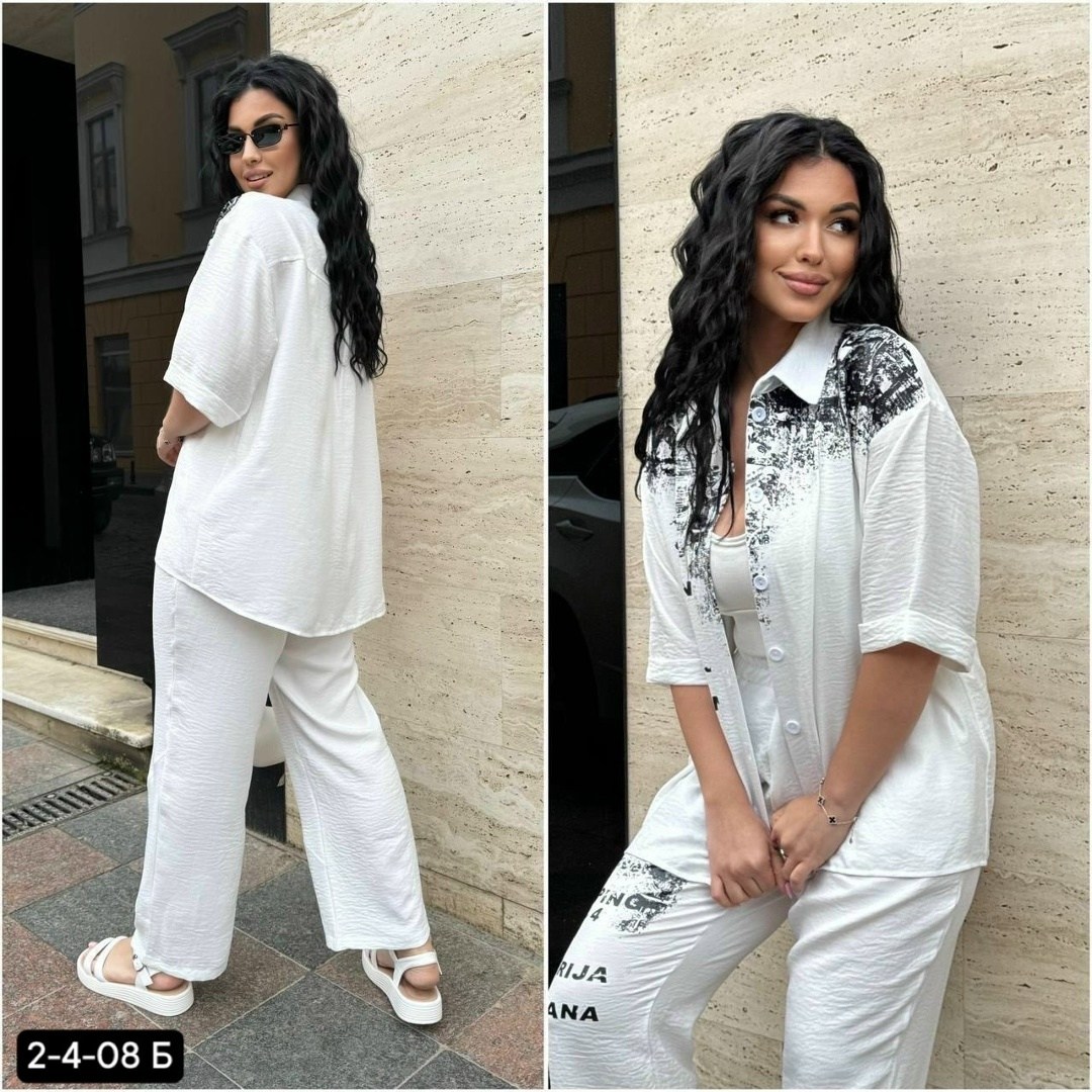 костюм брючный белый,брючный летний костюм двойка,костюм двойка модный,брючной костюм с рубашкой,брючный костюм двойка с рубашкой