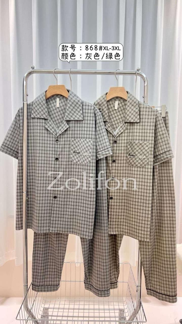 мужская пижама,пижама мужская хлопковая двухслойная в японском стиле,мужской пижамный комплект,пижама мужская в клетку,пижама в клетку