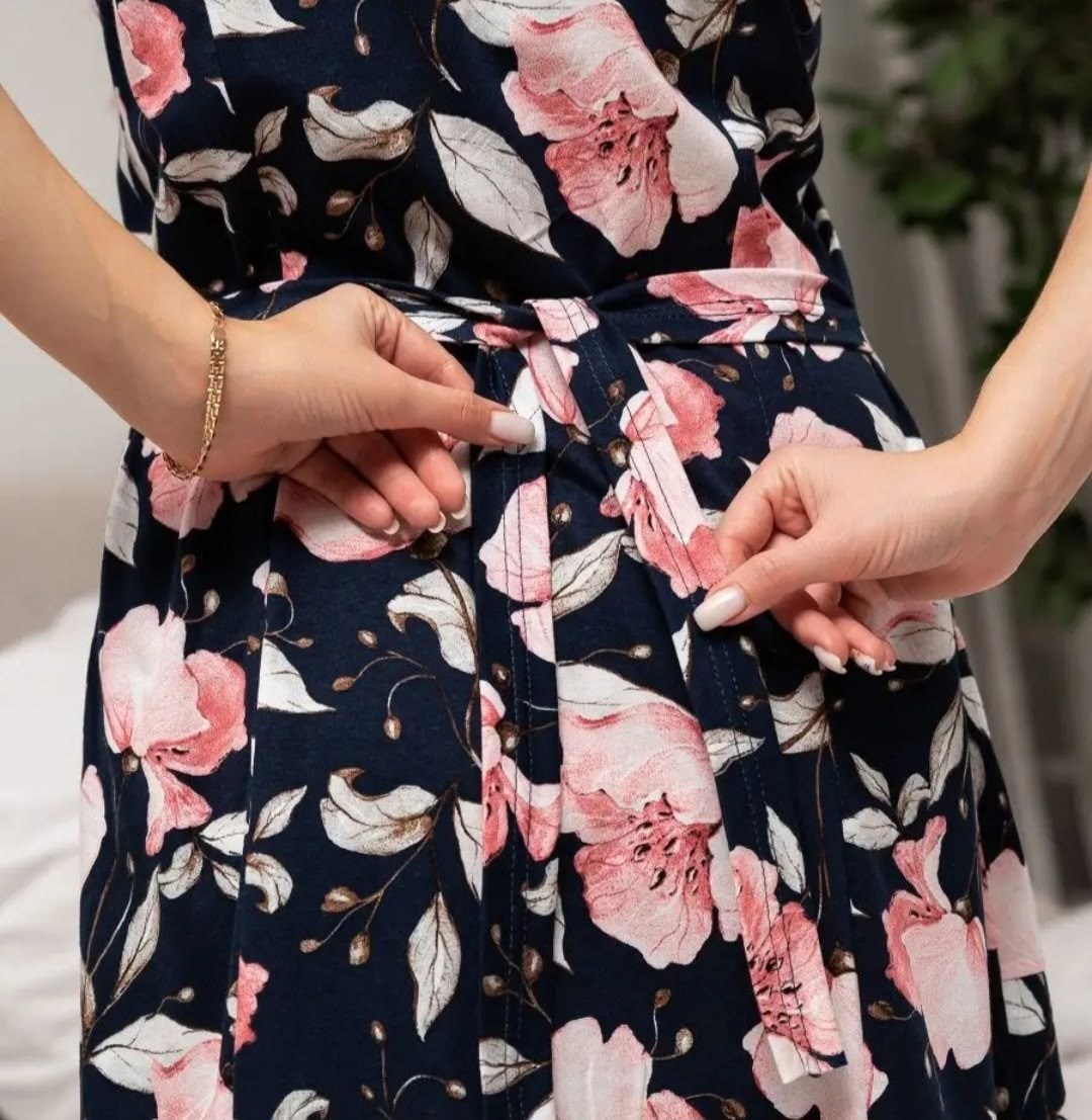 халат женский,халат женский трикотаж,халат женский домашний,платье женской,халат женский 46663 сине-розовый