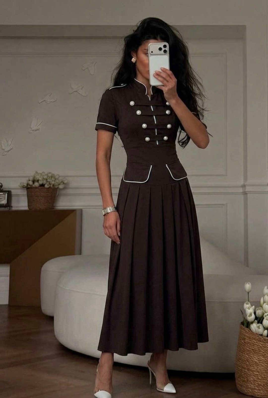 черное платье в горошек с белым воротником,платье в горошек,платье в горошек с белым воротником,стильное платье,платья женская