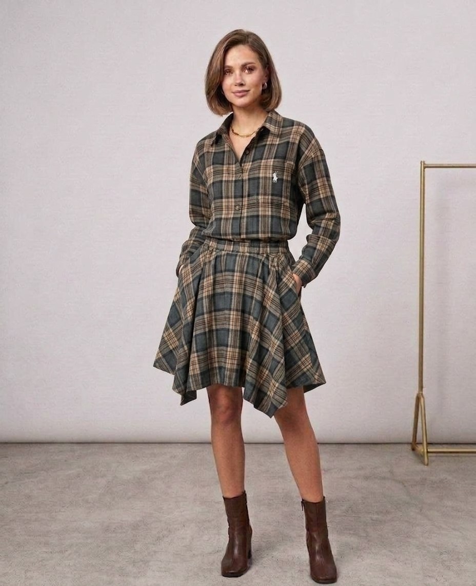 костюм двойка с юбкой и рубашкой в клетку btf brand,костюм с юбкой и рубашкой,костюм юбка с рубашкой в клетку erkestyle,костюм в клетку с юбкой,костюм в клетку