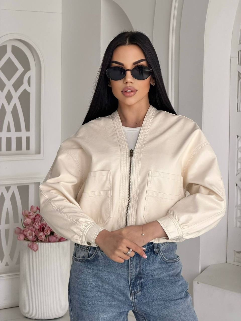 кожаная куртка женская nobrand ad166 черная 46-48 ru,куртка бомбер,кожаная куртка,женская кожаная куртка,куртка из экокожи