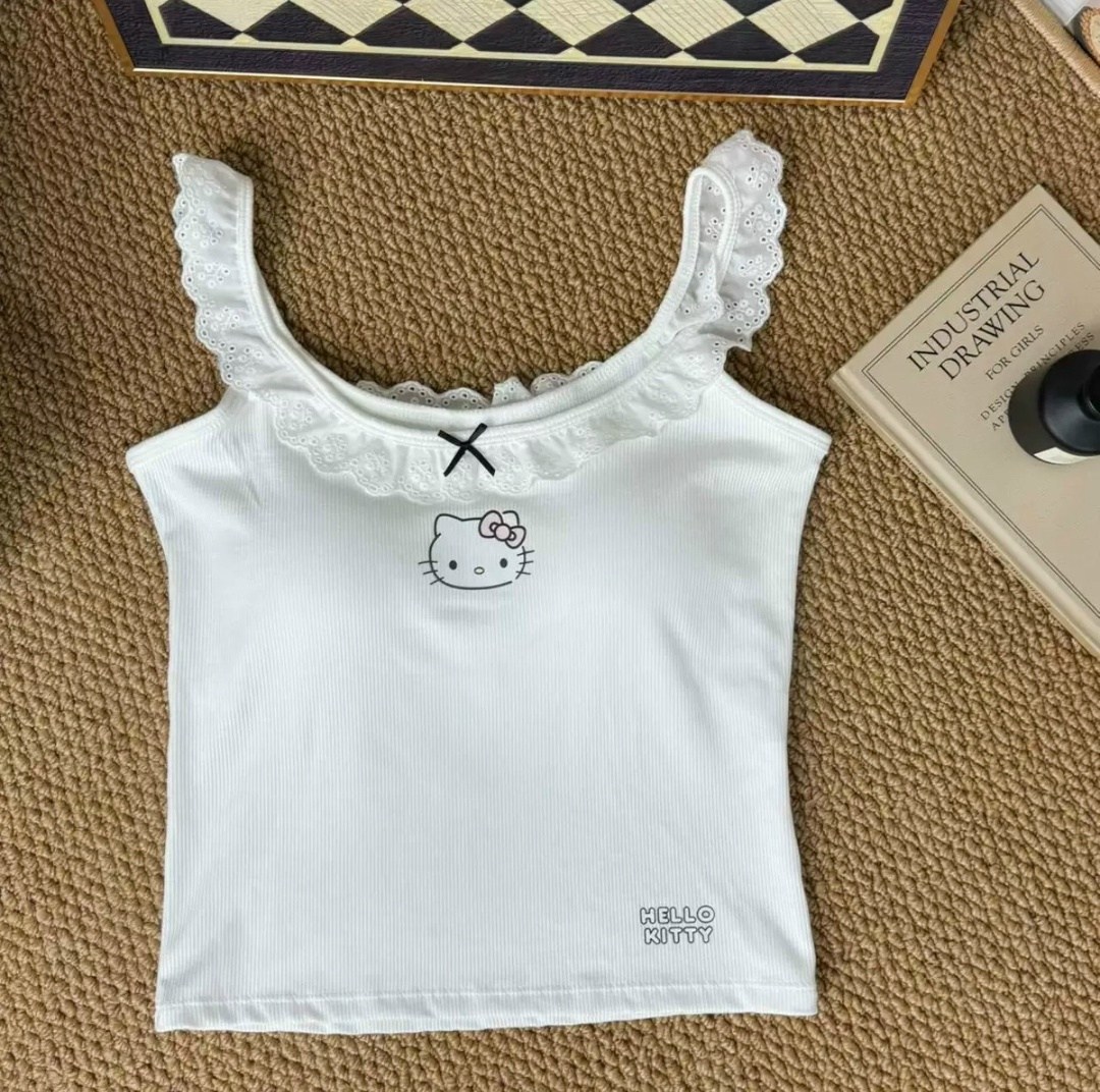 hello kitty одежда,hello kitty clothes,топ с накладкой на грудь hello kitty,miniso hello kitty топ из хлопка,женский топ hello kitty