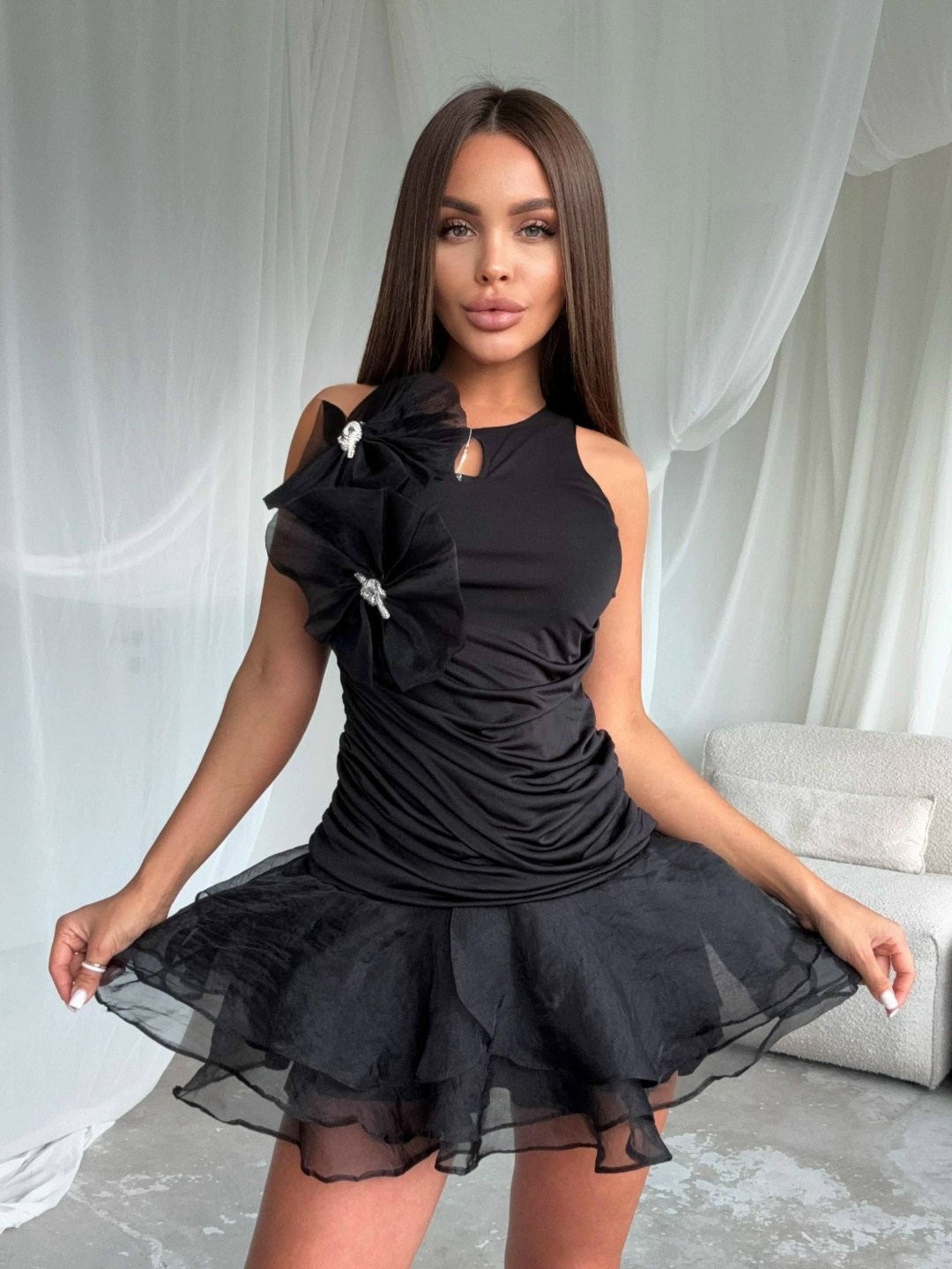 нарядное платье,платье,шифоновое платье,платье с фатином вечернее