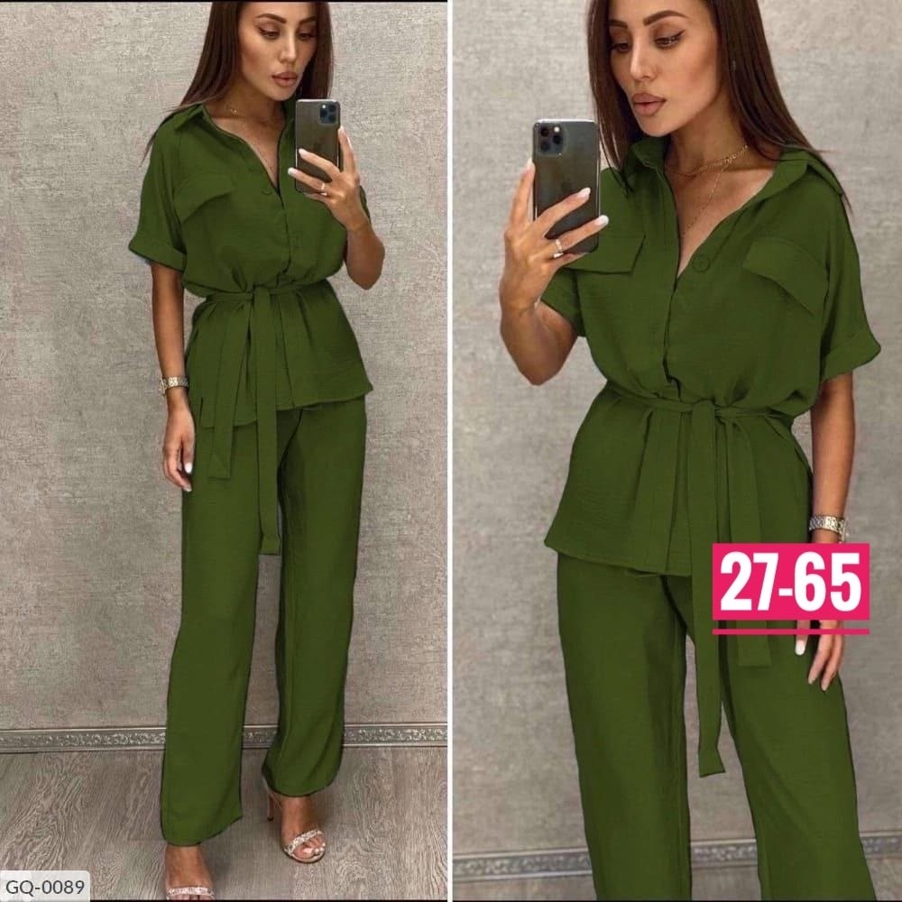 брючный костюм жатка,брючный костюм,костюм женский ткань сингапур,костюм женский брючный,женский летний костюм блузка и брюки прямые цвет хаки