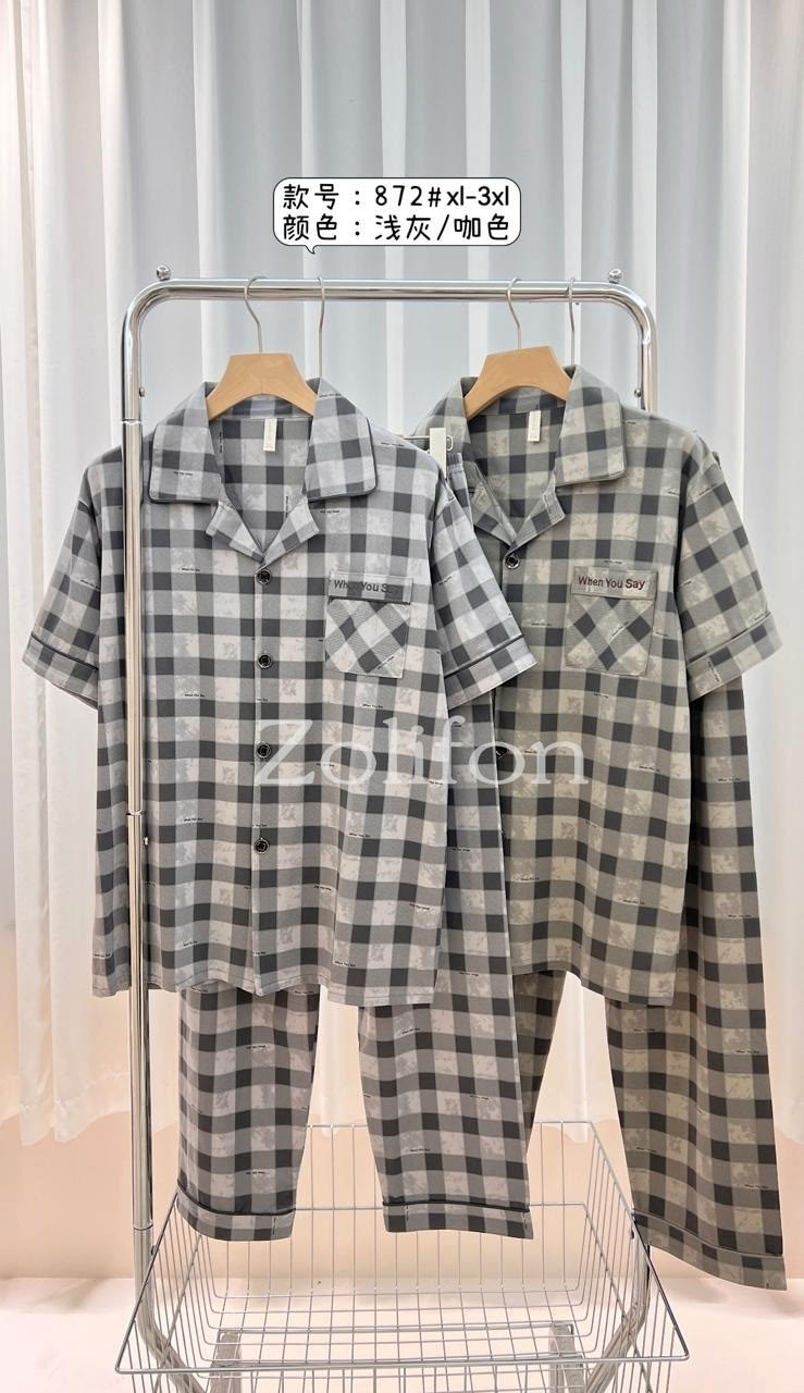 мужская пижама,пижама мужская хлопковая двухслойная в японском стиле,мужской пижамный комплект,пижама мужская в клетку,пижама в клетку