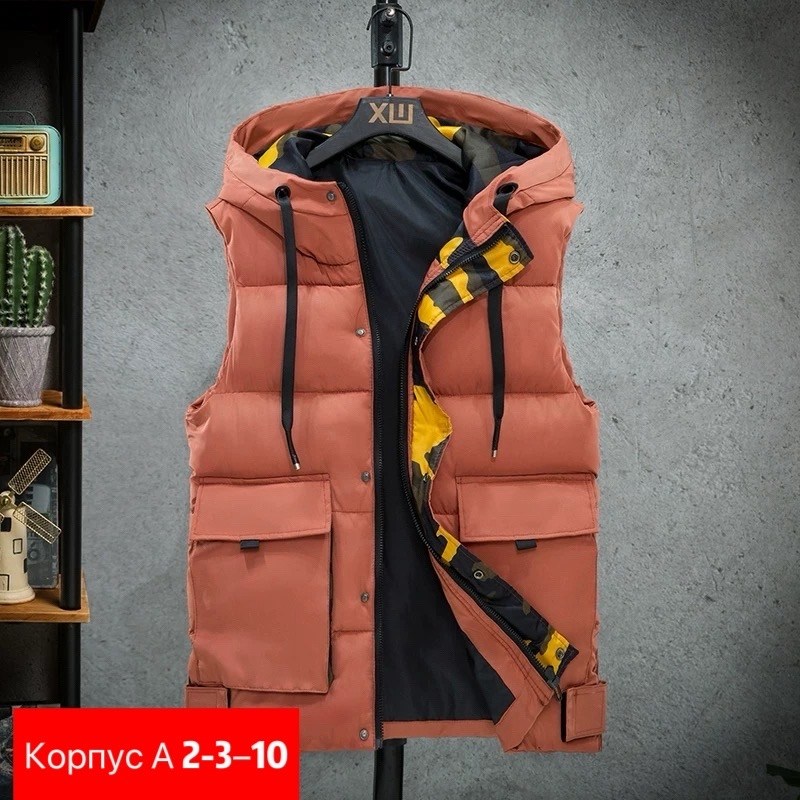 жилет мужская с капюшоном,безрукавка с капюшоном,жилет с капюшоном,жилетка большая,жилет мужской теплый