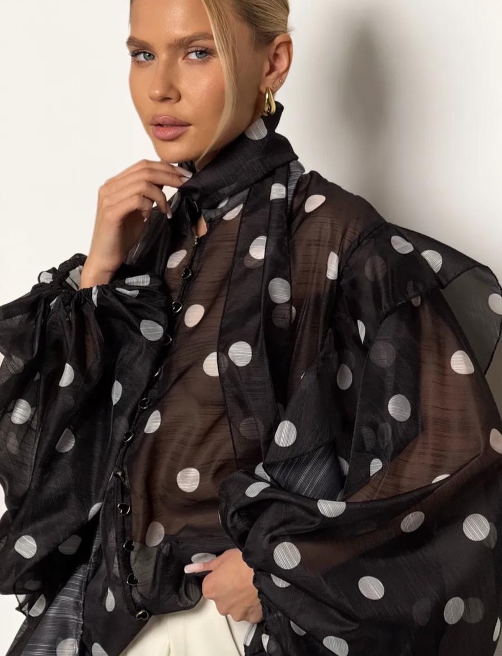 блузка нарядная офисная в горох yan&david,блузка нарядная офисная вечерняя в горох шифоновая с бантом yan&david,блузка в горох,блуза женская kots premium гороховый стиль черная 44 ru,женская блуза