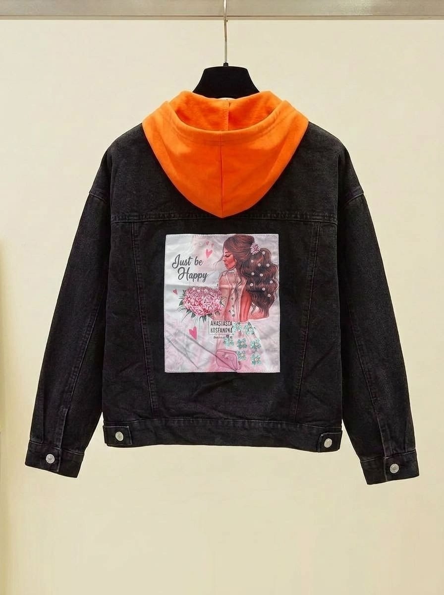 куртка джинсовая,женская джинсовая куртка с капюшоном,женская джинсовая куртка с принтом,джинсовая куртка с капюшоном,джинсовая куртка с принтом