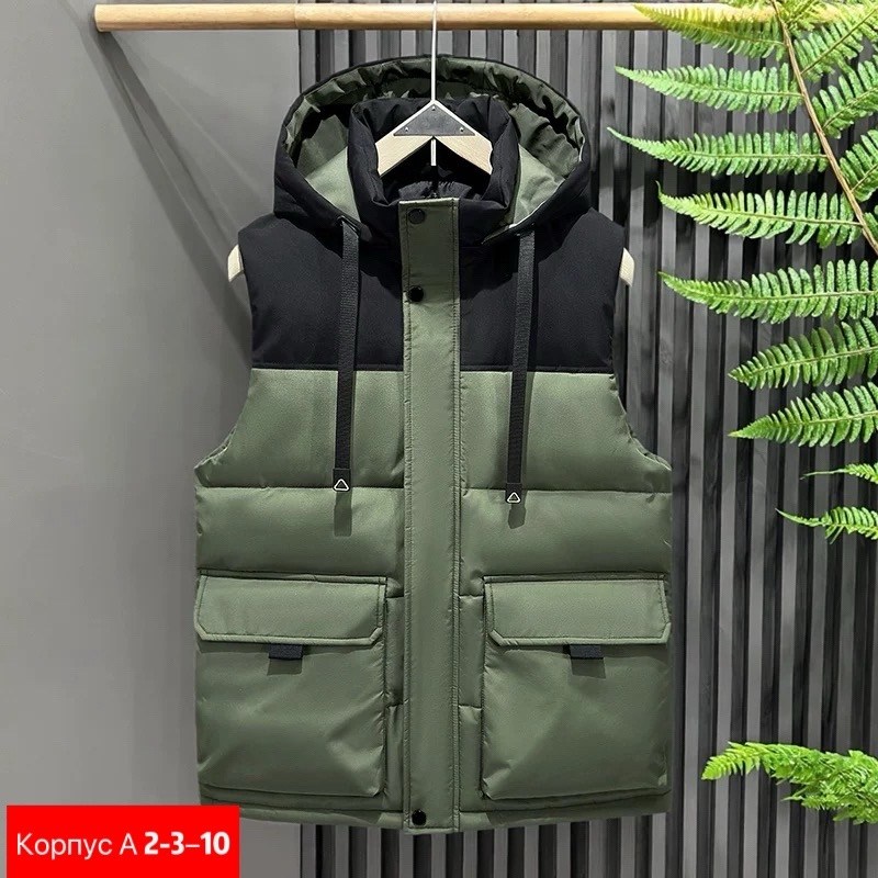 жилет мужской зеленый,жилет мужской,теплый жилет с капюшоном,теплый жилет,жилет