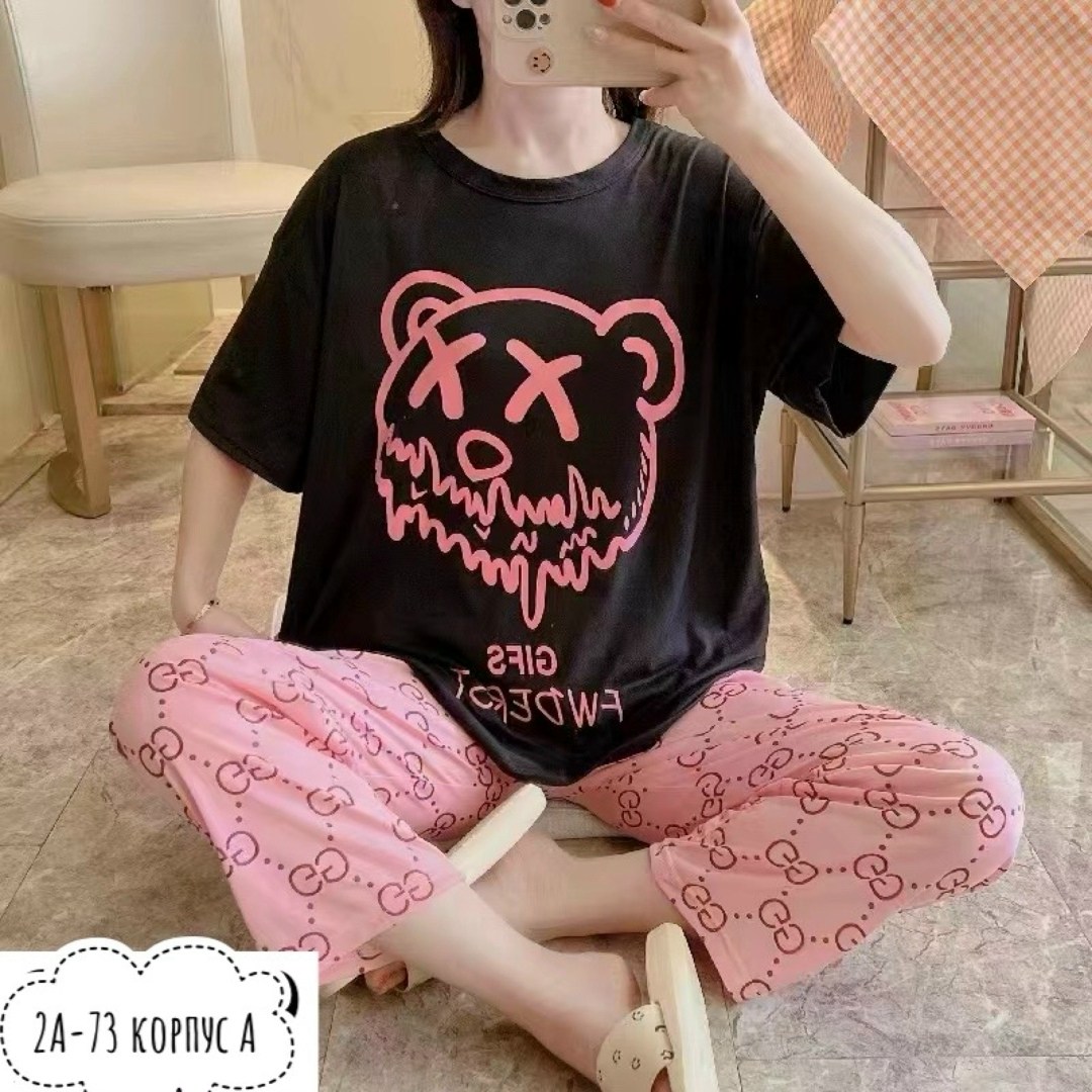 пижама женская,пижама с брюками женская,пижама с мультяшным принтом,пижама с принтом,пижама женская костюм