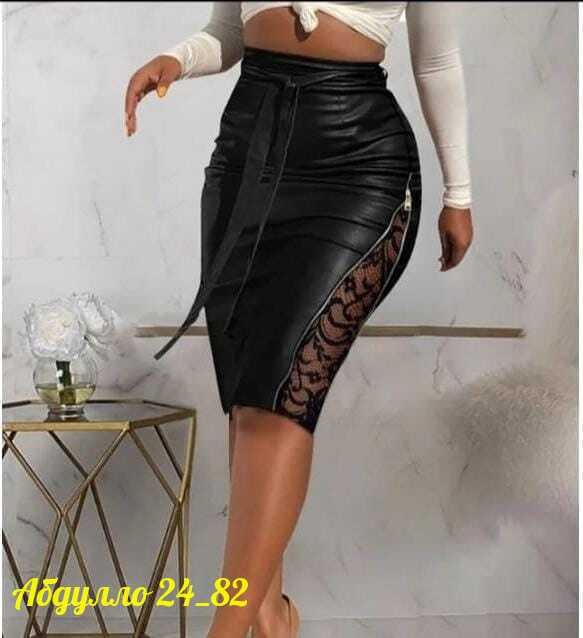 юбка для женщин,юбка из искусственной кожи,юбка из экокожи,женская юбка кожаная с разрезом,кожаная юбка с разрезом
