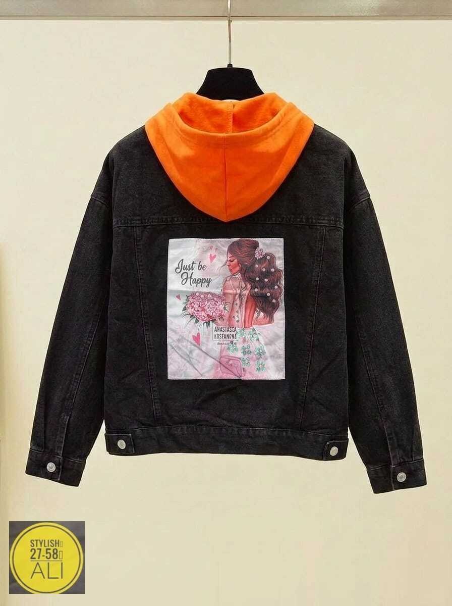 джинсовая куртка,женская джинсовая куртка с принтом,женская джинсовая куртка с капюшоном,джинсовая куртка с капюшоном,джинсовая куртка женская