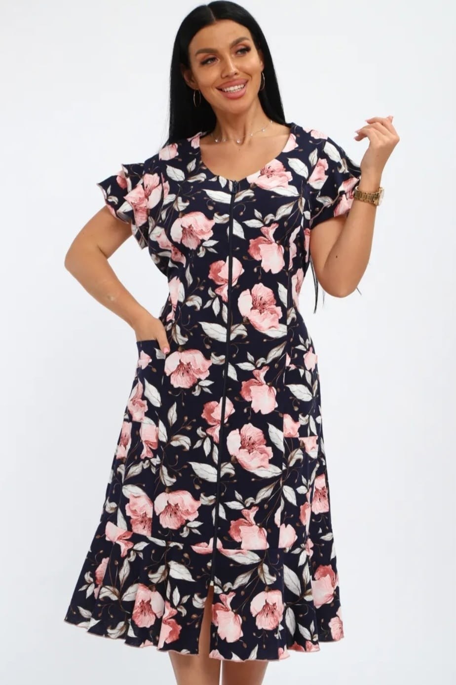 халат женский,халат женский трикотаж,халат женский домашний,платье женской,халат женский 46663 сине-розовый