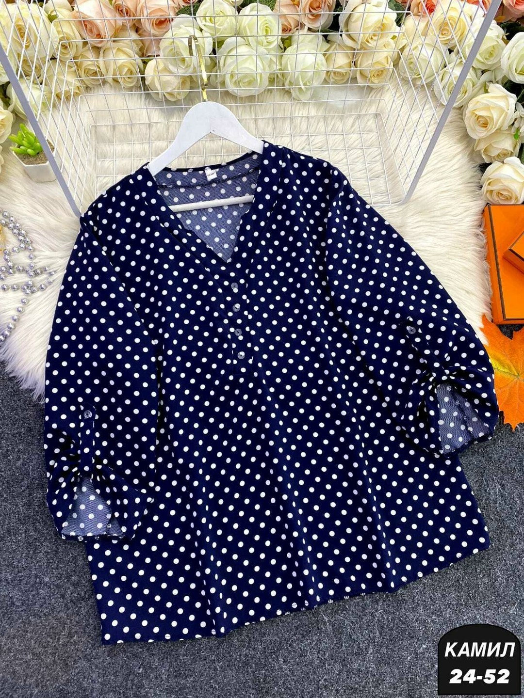 блузка в горошек для полных,блузы в горошек для полных,блузка горох,блузка больших размеров в горох dora plus,женская блузка больших размеров