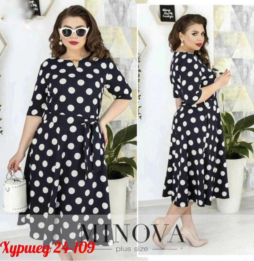 платье женское в горошек ,платье женское в горошек,женское платье больших размеров,платье в горошек для полных,платья из софта для женщин