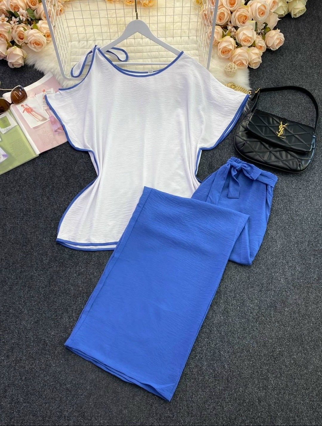 andina 915 черный+белый, брючный комплект,женский костюм брючный с блузой,брючный комплект,костюм с брюками,брючный костюм-двойка