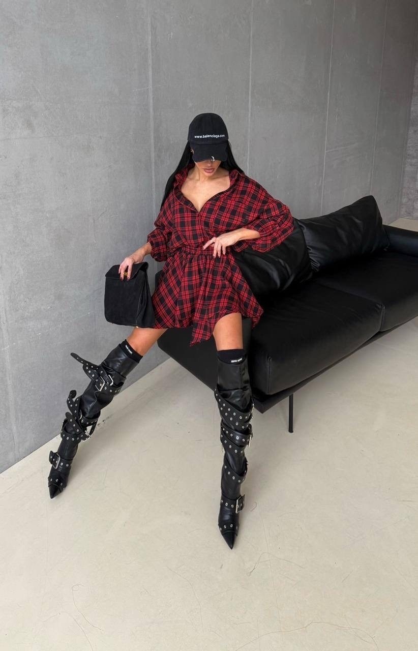 стильный костюм в клетку,платья в клетку,костюм рубашка и юбка,костюм в клетку,платье рубашка в клетку красное