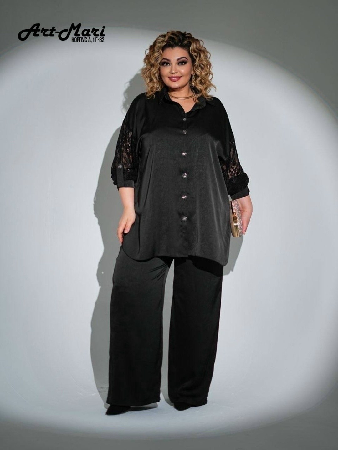 блузка solomealux 942 черный в размере 54-60,брючный костюм,брючный комплект,брючный костюм женский вечерний,костюм с брюками