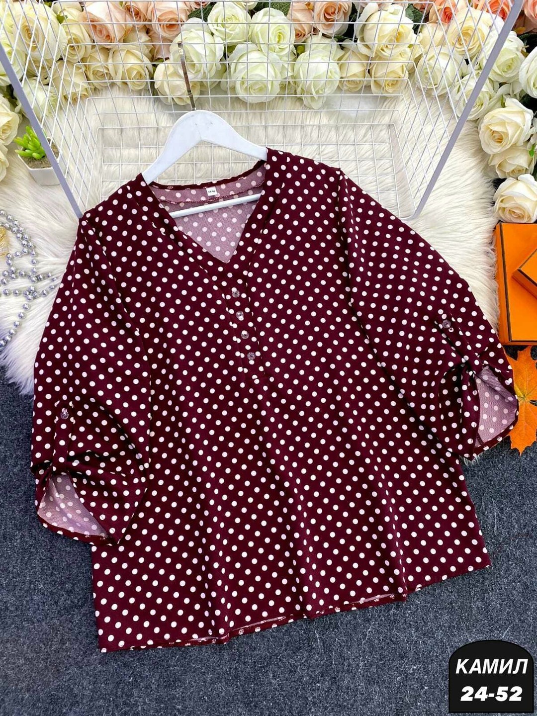 блузка в горошек для полных,блузы в горошек для полных,блузка горох,блузка больших размеров в горох dora plus,женская блузка больших размеров