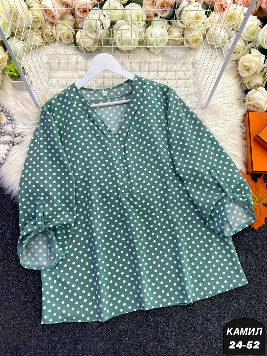 блузка в горошек для полных,блузы в горошек для полных,блузка горох,блузка больших размеров в горох dora plus,женская блузка больших размеров