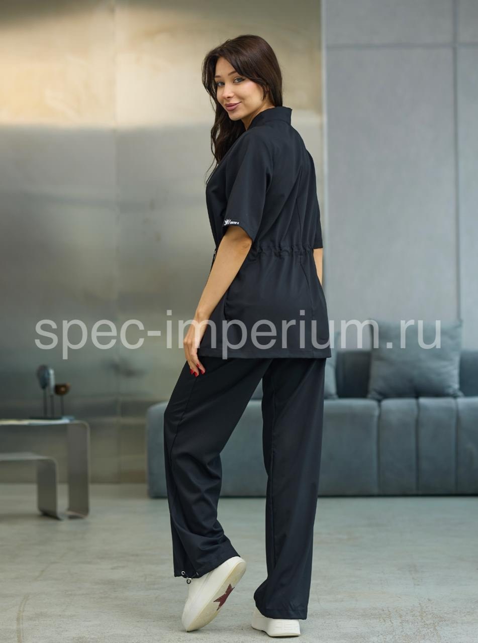 медицинский костюм женский,медицинский костюм на запах с брюками палаццо,медицинский костюм черный,костюм медицинский,костюм с брюками
