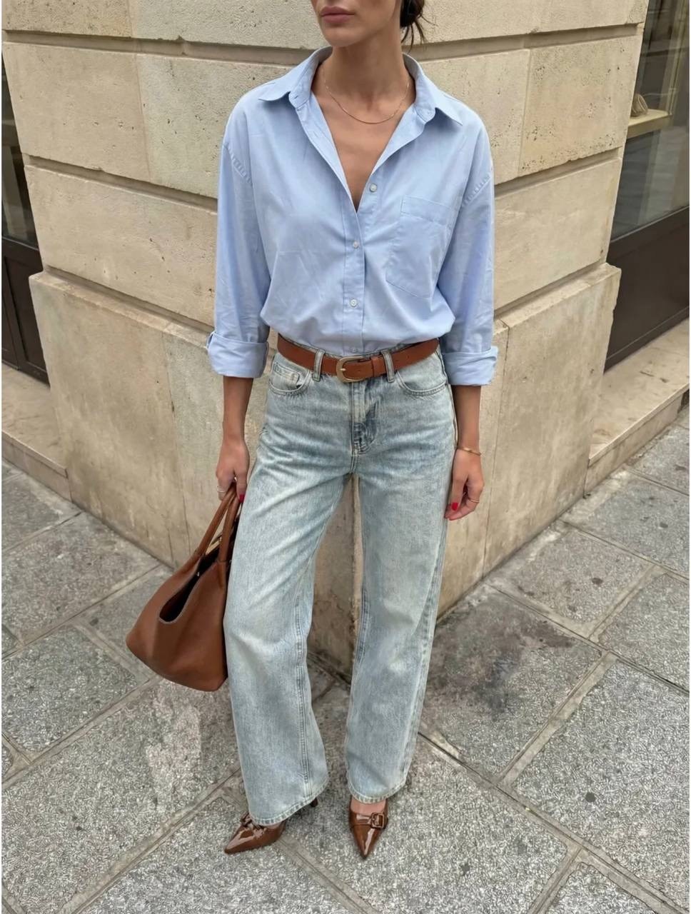 модные образы,образ с джинсами,образ с голубой рубашкой,стильные образы,джинсы модные