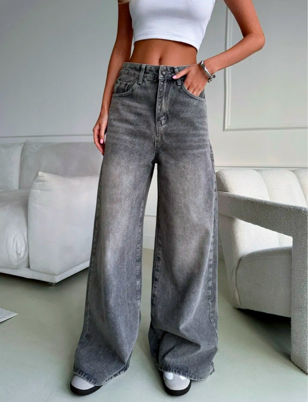 джинсы широкие,джинсы женские,джинсы палаццо женские широкие прямые jennej цвет серый деним,джинсы женский серый графит широкие,джинсы широкие серого цвета