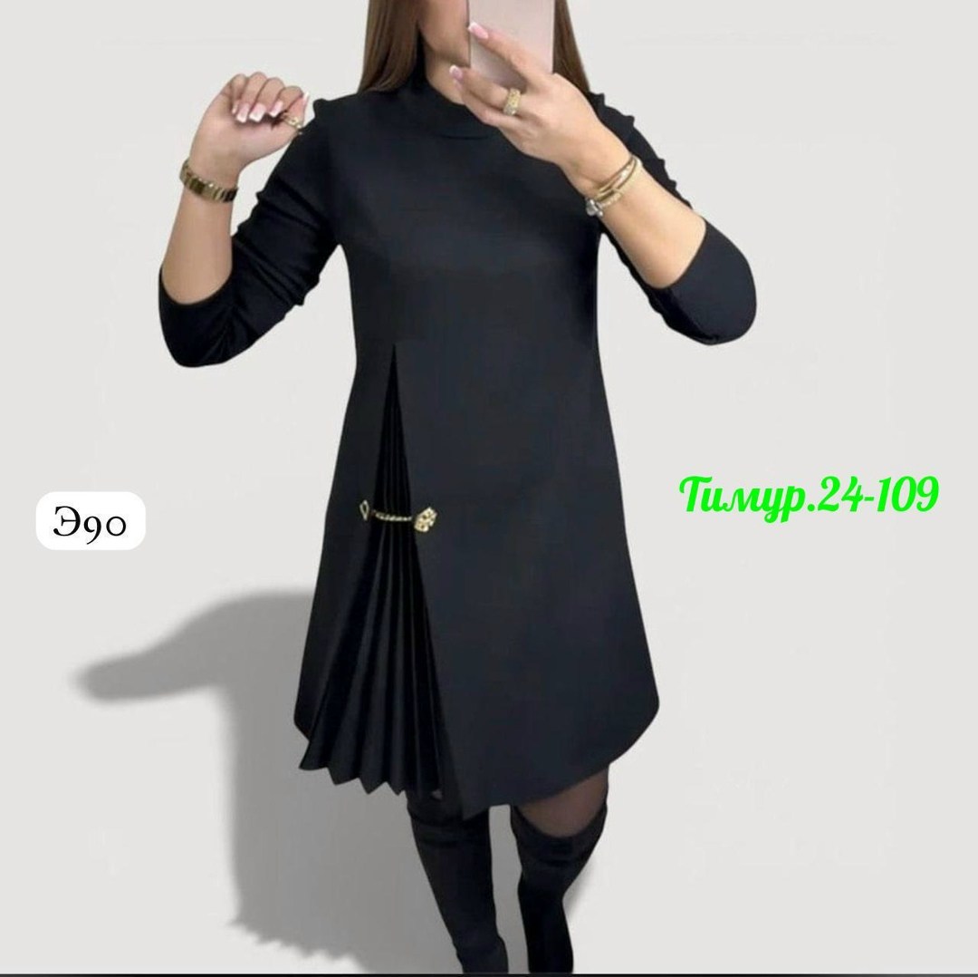 платье женское,платье,платье с воротом,черное платье,платье плиссе