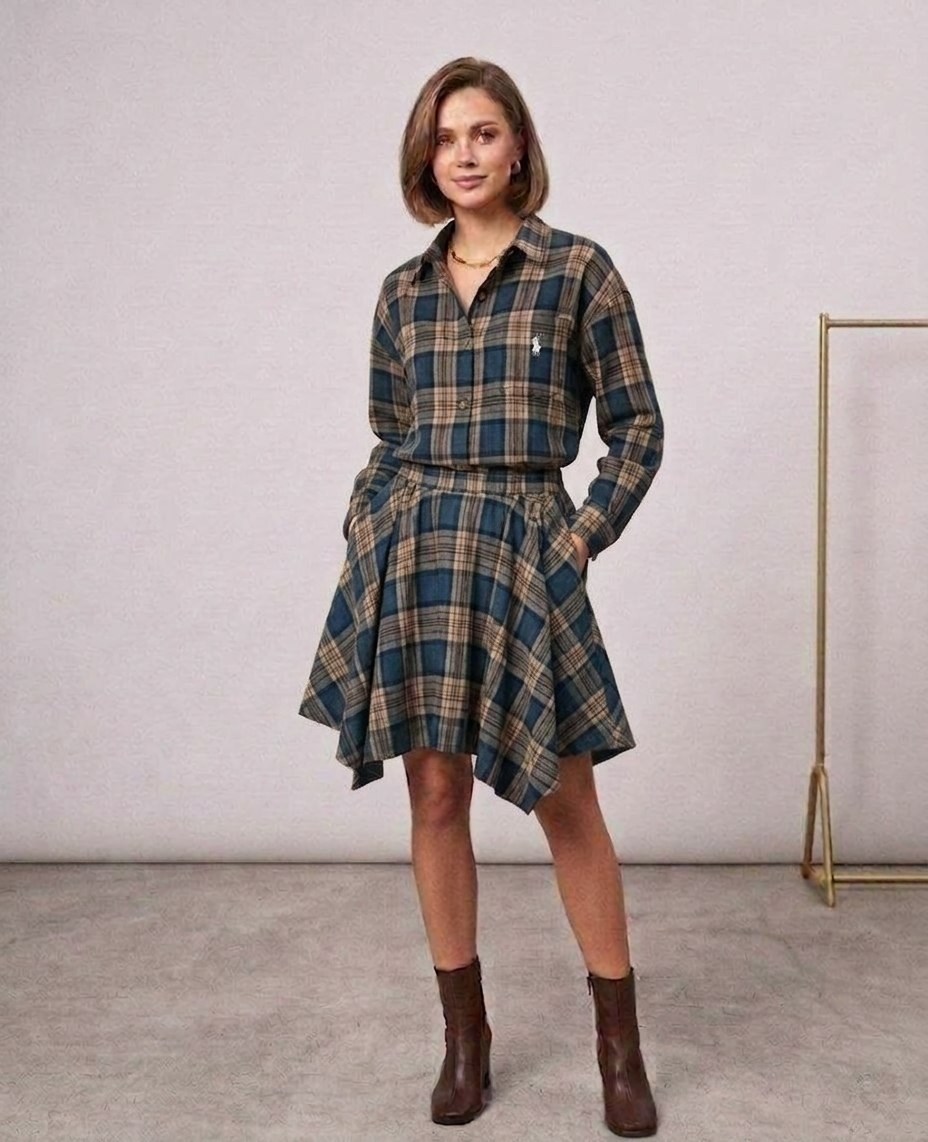 костюм двойка с юбкой и рубашкой в клетку btf brand,костюм с юбкой и рубашкой,костюм юбка с рубашкой в клетку erkestyle,костюм в клетку с юбкой,костюм в клетку