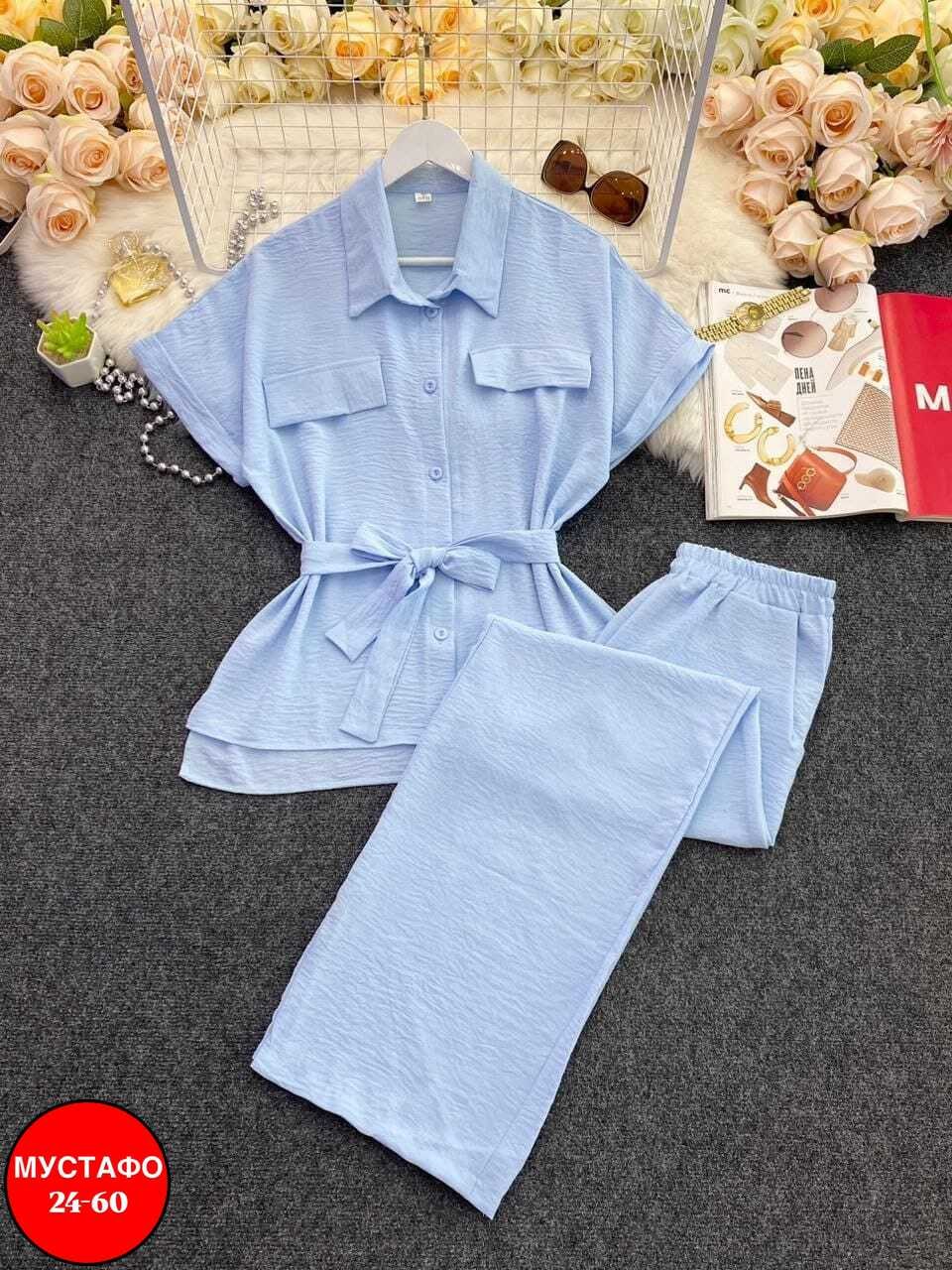 брючный костюм,брючный костюм жатка,костюм женский летний брючный,женский летний костюм блузка и брюки прямые цвет хаки,костюм двойка женский летний брючный