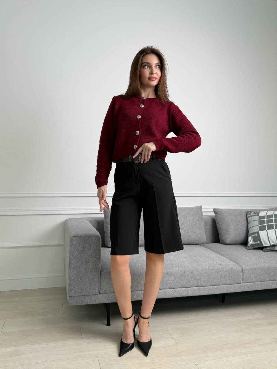 шорты классические длинные бермуды,женские шорты,шорты бермуды,шорты гранатовый vilatte 021555086,длинные шорты