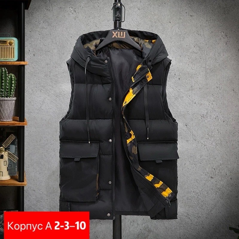жилет мужская с капюшоном,безрукавка с капюшоном,жилет с капюшоном,жилетка большая,жилет мужской теплый