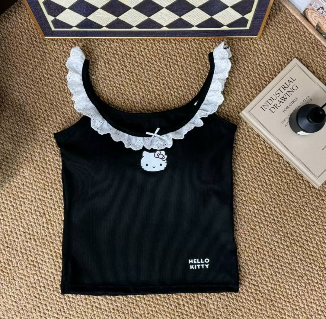 hello kitty одежда,hello kitty clothes,топ с накладкой на грудь hello kitty,miniso hello kitty топ из хлопка,женский топ hello kitty