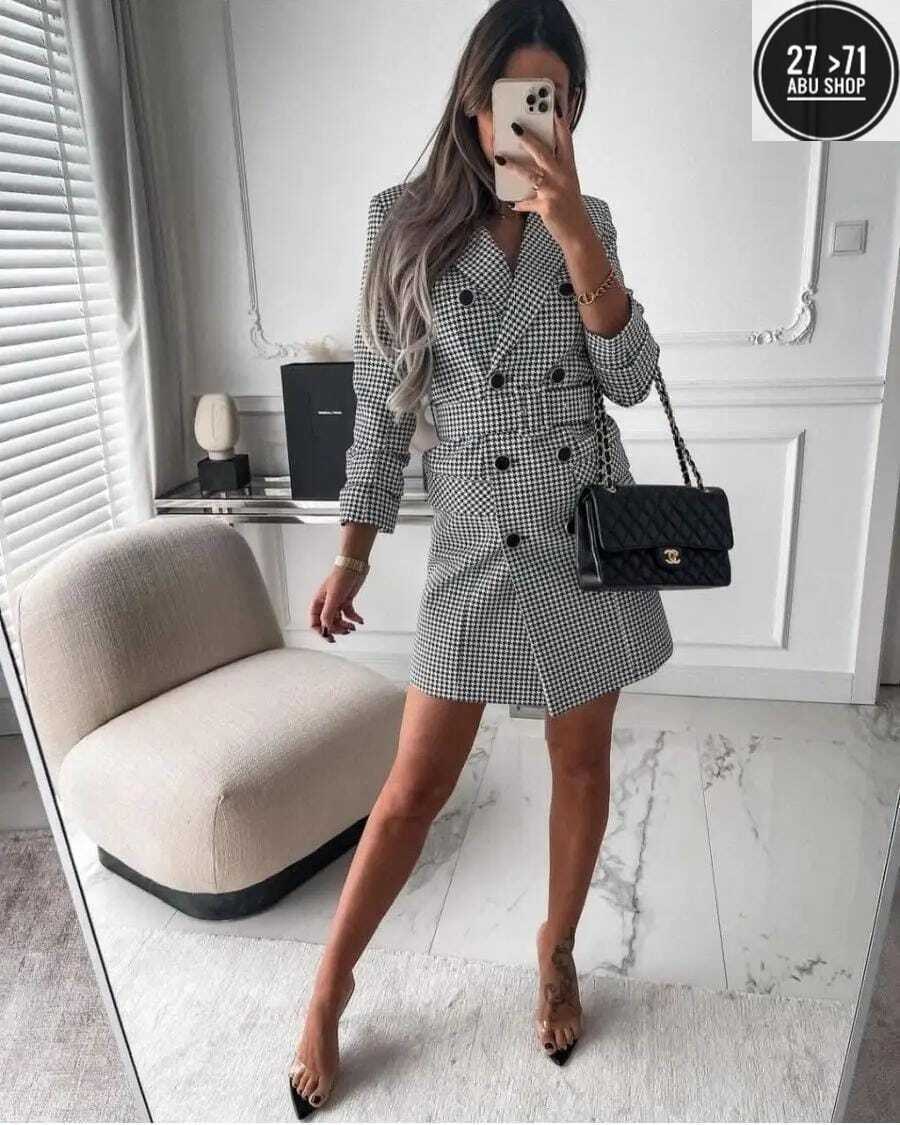 платье пиджак гусиная лапка,платье-пиджак,платье пиджак в клетку,женское платье пиджак,женский длинный пиджак в клетку
