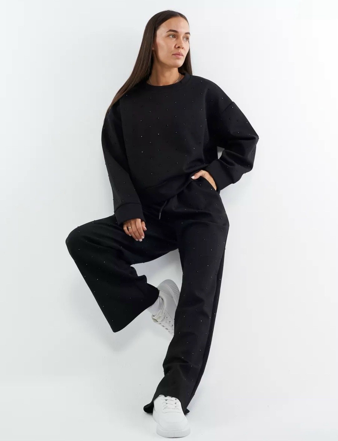 костюм женский elenatex к-228 черный 54 ru,костюм женский elenatex к-228 черный 56 ru,костюм оверсайз,костюм с брюками,трикотажные костюмы