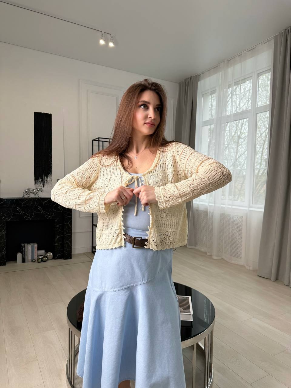 короткий вязаный свитер в бежевом французском стиле с завязкой спереди,кофта вязаная,вязаные кардиганы,кружевная кофта,кружевной кардиган