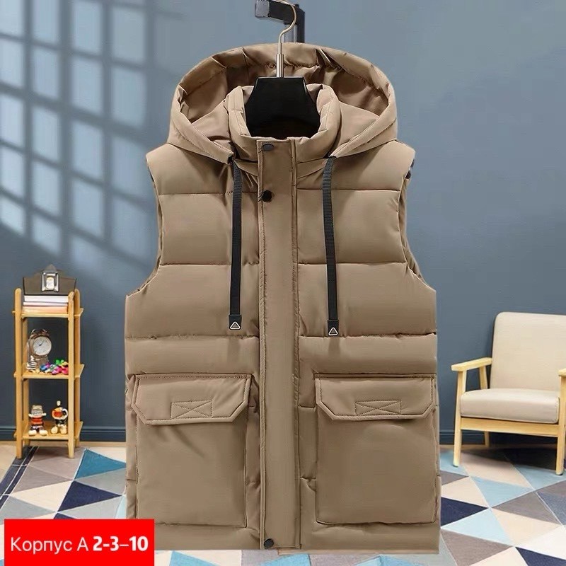 мужской жилет с капюшоном,мужской утепленный жилет,жилет с капюшоном,теплый жилет,жилетка теплая