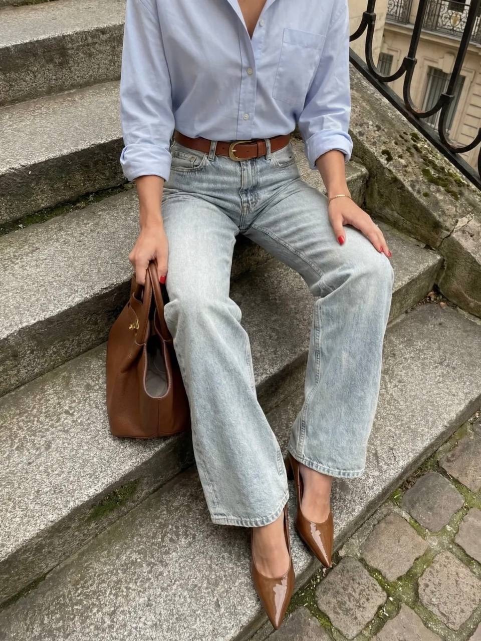 модные образы,образ с джинсами,образ с голубой рубашкой,стильные образы,джинсы модные
