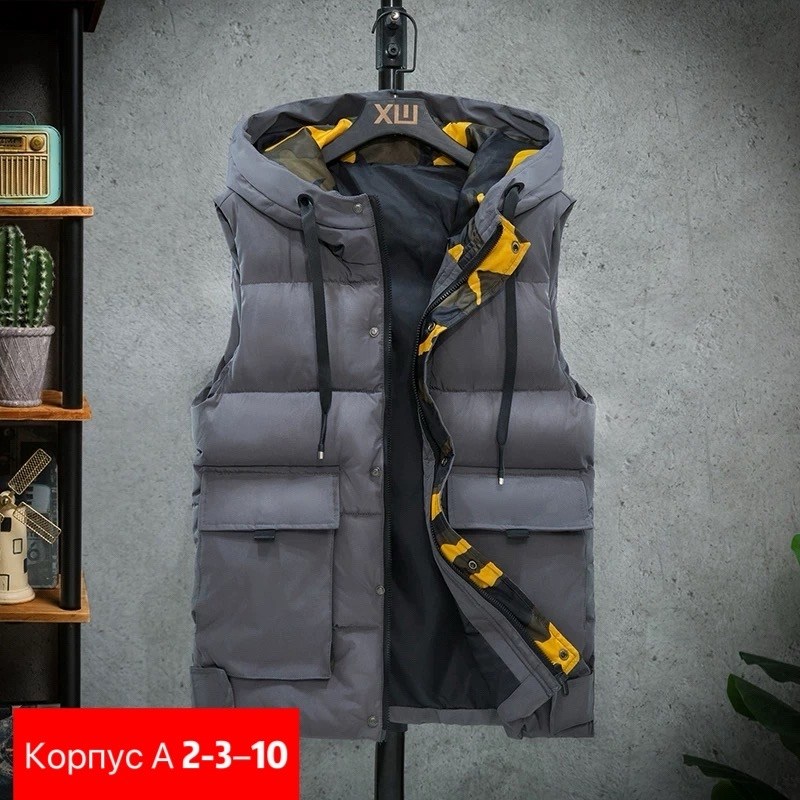 жилет мужская с капюшоном,безрукавка с капюшоном,жилет с капюшоном,жилетка большая,жилет мужской теплый